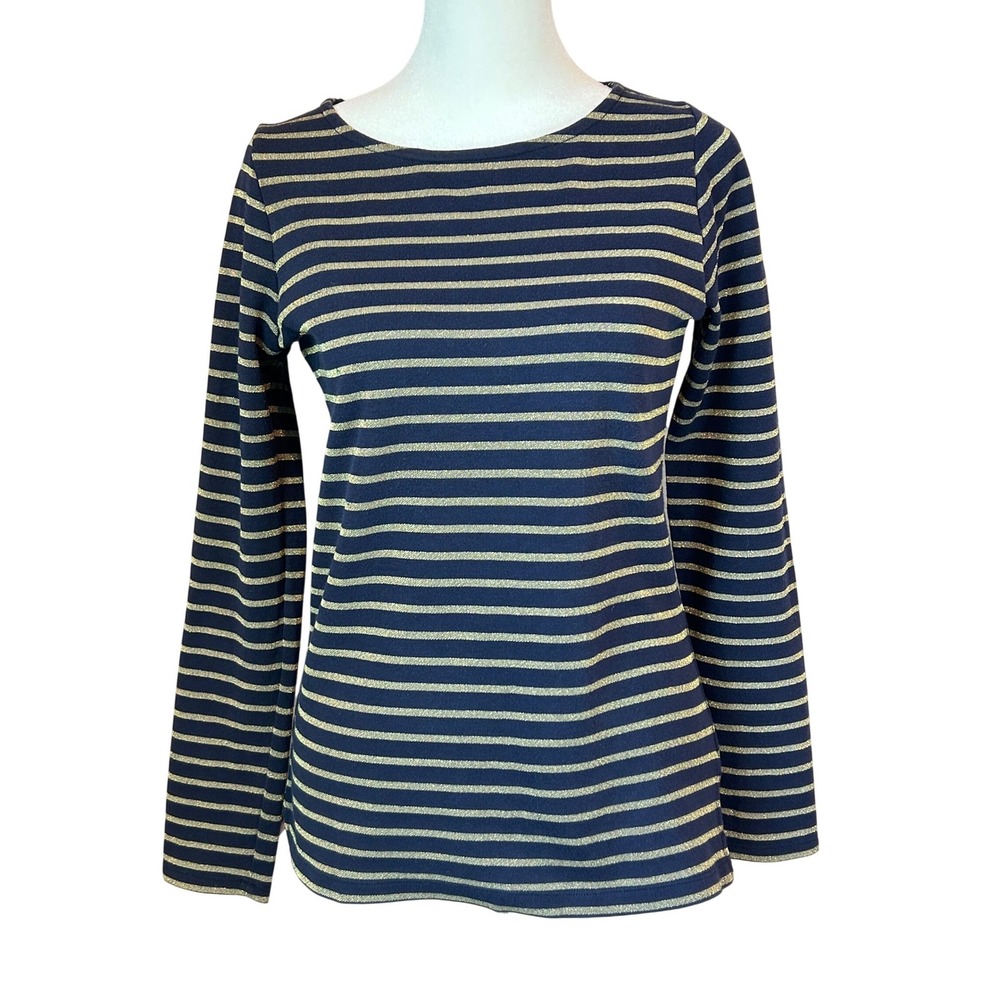 Boden Nautical Navy Blue Gold Metallic Stripe Long Sleeve Cotton Size 4